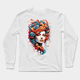 Women with Flowers in Her Hair: Blooming Beauty - Colorful Long Sleeve T-Shirt